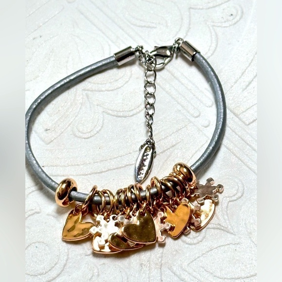 Heart Charm Bracelet by Demdaco Hallmark Silver and Gold Adjustable 5373 B - Picture 1 of 9